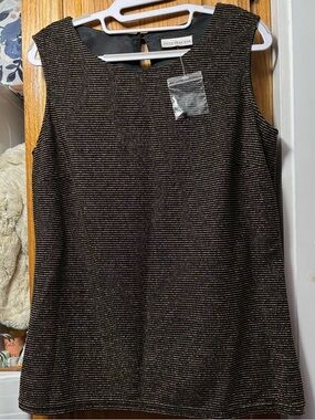 NWT Black Sleeveless Metallic Stripe Shell Top